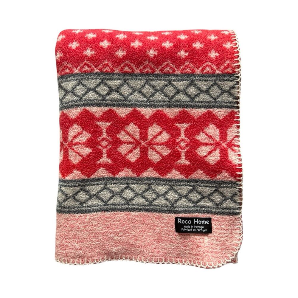 Roca Home Geometric Blanket Throw 50 x 67 in Red Gray White Pink